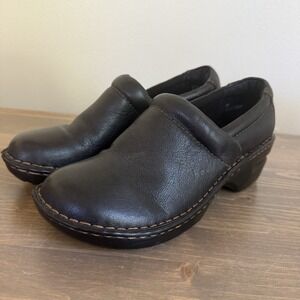 B.o.c Womens 8 Black Leather Slip On Comfort Clogs‎ Shoes